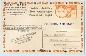 EE. UU. 1953 Rojo Medidor Correo Aéreo Jubileo de Oro Suiza Primer Vuelo Cubierta - Imagen 1 de 2