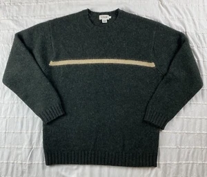 J. Crew Men's 100% Shetland Wool Sweater Size Large Black Stripe Pullover - Picture 1 of 6