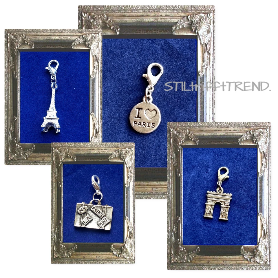 CHARM ANHÄNGER I LOVE PARIS EIFFELTURM KOFFER TRIUMPHBOGEN silber - Bild 1 von 1