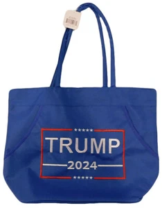 Trump 2024 Blue Embroidered Zippered Beach Bag Tote Purse - Picture 1 of 3