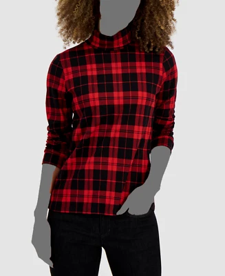 $30 Charter Club Mujer Rojo Negro Pequeño Algodón Cuadros Cuello Alto Top Pequeño PM Foto 1 de 2