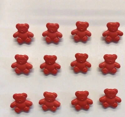 12 x 16mm Red Shaped Teddy Bear Buttons With Shank Sewing/Knitting/Crafts - Image 1 of 3