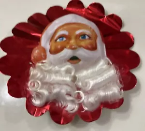 Vintage Double Glo Santa Tree Topper Celluloid Santa Foil Reflector Holiday 7” - Picture 1 of 11