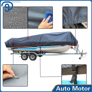 Waterproof 600D 16-18.5FT Boat Cover Marine Grade Polyester Canvas Gray - Picture 1 of 12