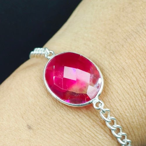 VALENTINO Bracciale in argento sterling 925 con pietre preziose ovali bi tormalina naturale