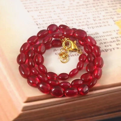 Flawless Ruby smooth oval Beads Necklace, Ruby Gemstone Necklace 16 Inches 6-8mm - Image 1 of 4