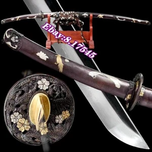 Japanese Brass Broadsword Sword TaChi Saber Clay Tempered Damascus Steel Katana - Picture 1 of 11