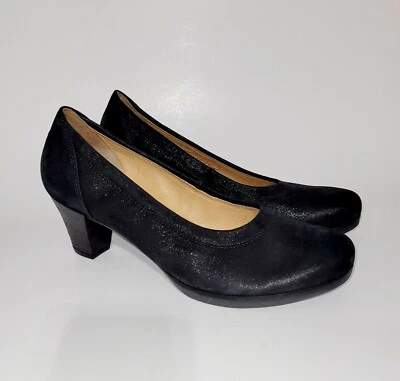 Sandalias Gabor Pumps Tacones en Bloque Negras Gamuza Brillante Cuero Zapatos Wms 5.5UK 8US Foto 1 de 4