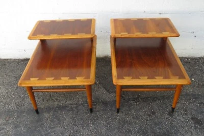 Lane Acclaim Mid Century Modern Two Tiers Side End Lamp Tables a Pair 5967 - Image 1 of 4