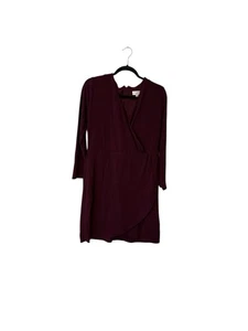 Loft Outlet Women's 12 Maroon Red Wrap Long Sleeve Knee Length Dress Stretch - Picture 1 of 4