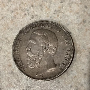 1876 German States 5 Mark World Silver Rare Coin Baden - Picture 1 of 2
