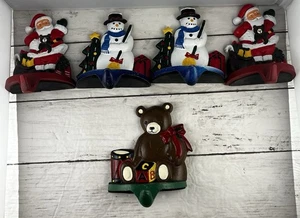 Vintage Lillian Vernon 5 Gusseisen Schneemann Santa Weihnachten Strumpf Halter - Bild 1 von 8
