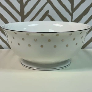 Kate Spade Lenox Larabee Road Platinum piedini servizio ciotola argento a pois USA - Foto 1 di 4