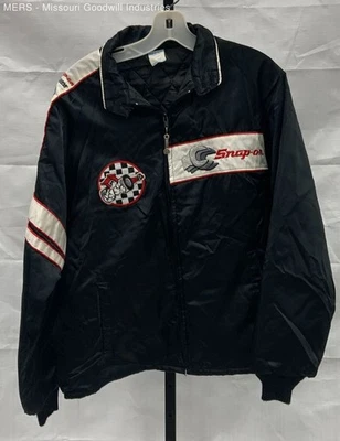 Men's Snap-On Black Checkered Vintage Racing Jacket Large Nylon Outerwear USA - Image 1 of 4