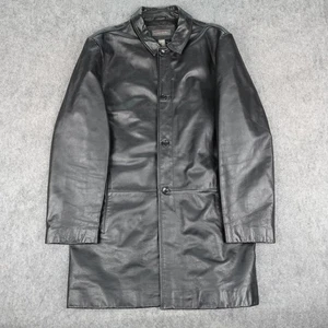 Banana Republic Mantel Herren XL schwarz Leder Automantel Knopfleiste gefüttert Taschen - Bild 1 von 15