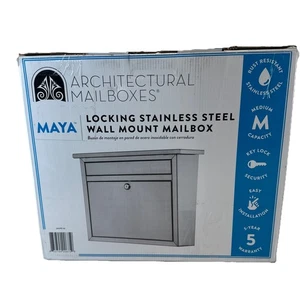 Architectural Mailboxes Maya Locking Wall Mount Stainless Steel Mailbox Medium - Picture 1 of 10