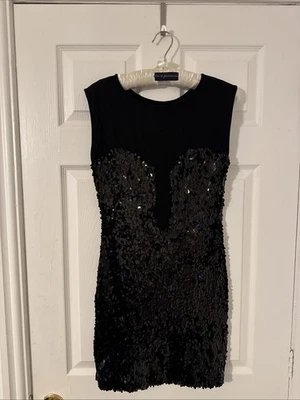 Rare Ladies Stunning Black Sequin Front Sleeveless Mini Dress (Size - 10) - Image 1 of 4