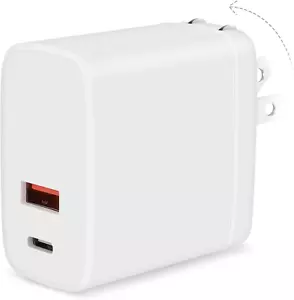 65W USB-C Charger, Dual Port QC + PD 3.0 Wall Charger, Foldable GaN Fast Charger - Picture 1 of 8