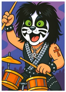 PETER CRISS - KISS * Custom ACEO * Fun Novelty * MUSIC CARTOON * Art Card * ATC - Picture 1 of 2