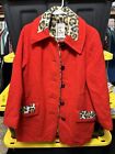 M Liman Vintage Jacket Red Women?s Sz 12 100% Wool Cheetah Print Rare ??Penguin