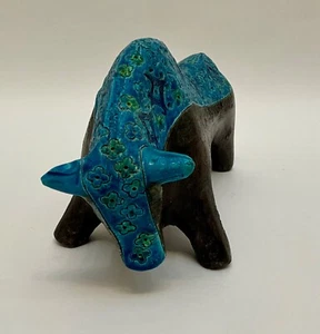 Bitossi Rimini Aldo Londi Bull Blue Pottery Statue Vintage 1960s MCM Mid Century - Picture 1 of 9