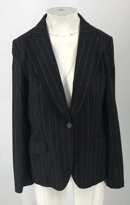 Blazer Max Mara Negro Mezcla Lana Beige Rayas Pico Solapa Talla 10 Foto 1 de 4