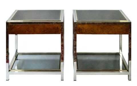 Pair of italian bedside night stands/ tables in Romeo Rega Style, 1970s Cover