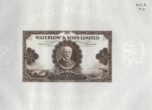 Test Note WATERLOW & SONS Ltd. UK - "Sir Waterlow" su carta francese Wmk OCX 70 - Foto 1 di 3