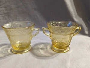 1930er Jahre Bundesglas Patrizier Speichencreme & Zucker Set, Depression Glas GEBRAUCHT - Bild 1 von 11