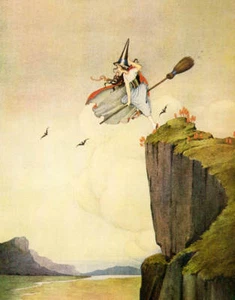 Hexe auf Besen, Rand der Klippe von Ida Rentoul Outhwaite - Bild 1 von 1