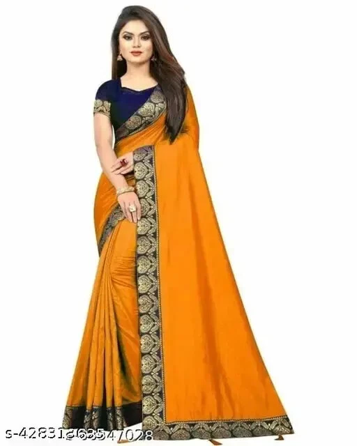 Mujer Algodón Arte Seda Sencillo Encaje Borde Sari con Blusa Pieza Foto 1 de 1