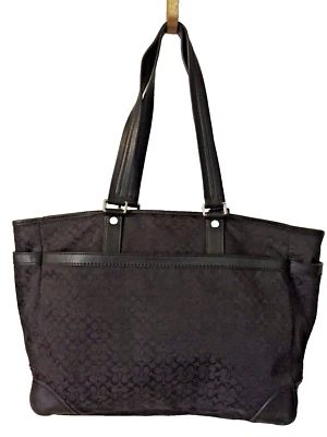 COACH BLACK JACQUARD/LEATHER LOGO MULTIFUNCTION TOTE/ BABY BAG MSRP $495+  - Image 1 of 4