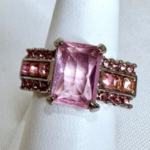 Anello in argento sterling rodiato multipietra topazio rosa misura 7 - Foto 1 di 12