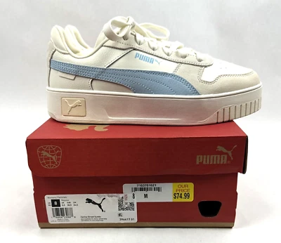 Puma Carina Women's Size 8 Sneaker Street Suede Shoe Off White Sky Blue Platform - Image 1 of 4