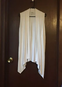 Azules White M Sleeveless Open Front Waterfall Drape Vest Cardigan - Picture 1 of 4