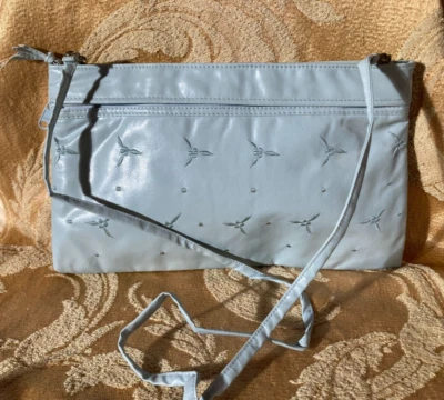 Vintage 80s Purse 1980s Robins Egg Blue Pleather Embroidered Retro Handbag - Image 1 of 4