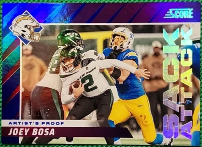 Cargadores de prueba de artista púrpura Joey Bosa/35 2024 Panini Score Sack Attack SSP Foto 1 de 2