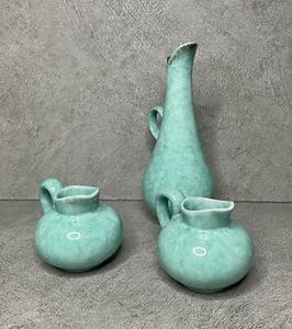 Carstens Tonnieshof West German Small Green Vintage Pottery Jugs Some Damage - Picture 1 of 24