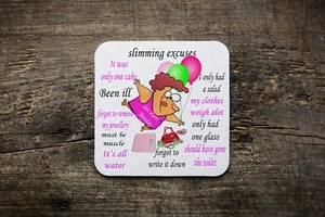 Slimming Excuses, Funny Novelty Glossy Mug Square Hardboard Coaster 9 x 9 cm - Picture 1 of 4