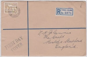 TURKS IS GVI 1938 REGISTERED FDC cover to UK - Picture 1 of 2