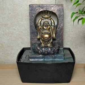 Verdigris Effect Laughing Buddha Water Fountain With Light Perfect Indoor Decor - Picture 1 of 4