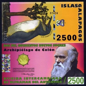 Galapagos Islands 2500 (2,500) Sucres 2010, POLYMER UNC, Darwin, Penguin - Picture 1 of 1