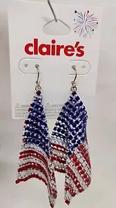 Claires Patriotic earrings Red White Blue USA Metal Mesh American Flag earrings - Picture 1 of 5