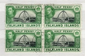 FALKLANDS; 1940s early GVI pictorial 1/2d. issue used Block of 4 - Picture 1 of 1
