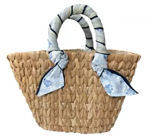 "Bolso de Mano Pamela Munson Grosgrain Recortado Dos Asas Paja Pequeño 12"" X 7""" - Imagen 1 de 12