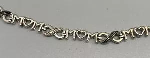 925 Sterling Silver Real Black & White Diamond Mom Infinity Link Bracelet 7.5” - Picture 1 of 9