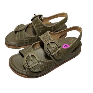 New Sofft Womens 8.5M Adalia Olive Buckle Croc Embossed Suede Leather Sandals - Picture 1 of 13