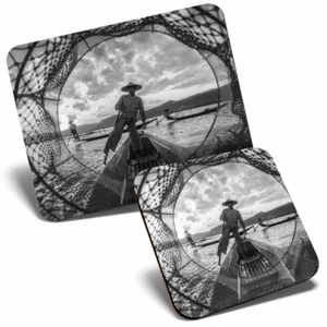 Mouse Mat & Coaster Set - BW - Inle Lake Myanmar Burma Asia  #39187 - Afbeelding 1 van 8