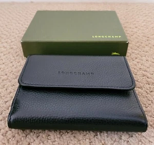 AUTÉNTICA CARTERA LONGCHAMP VINTAGE TRIPLE LOGOTIPO CUERO CAJA USADA NEGRA - Imagen 1 de 13