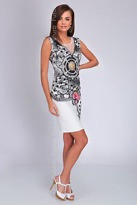 Party Floral Mini Dress Sleeveless Scoop Neck Bodycon Tunic Sizes 8-14 FC1110